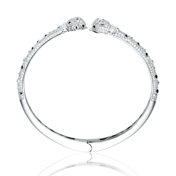 Panther CZ Cuff Bracelet In White Rhodium Over Brass