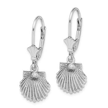 Rhodium Over 14k White Gold Textured Scallop Shell Dangle Earrings