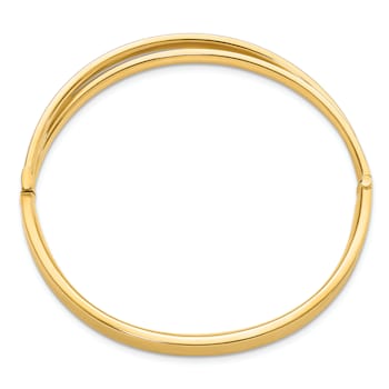 14k Yellow Gold 7.4mm Polished and Diamond-Cut Bypass Hinged Bangle