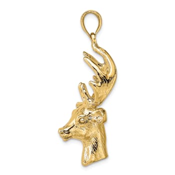 14k Yellow Gold 3D Deer Head Charm
