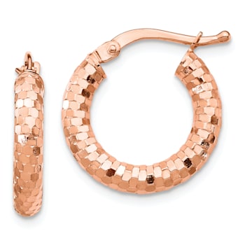 14k Rose Gold Diamond-Cut 3/8" Hoop Earrings