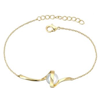 Pear Shape Pearl Ribbon Cable Bracelet In 14K Gold Over Sterling Silver