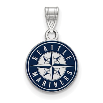 Rhodium Over Sterling Silver MLB LogoArt Seattle Mariners Enamel Pendant