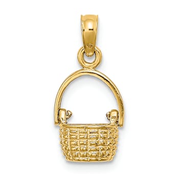 10K Yellow Gold 3D Textured Moveable Handle Basket Charm