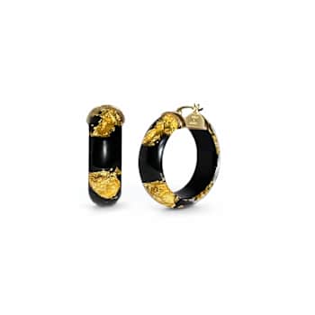 14K Yellow Gold Over Sterling Silver Mini Gold Leaf Acrylic Hoops in Black