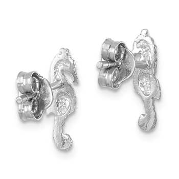 Rhodium Over Sterling Silver Polished Seahorse Post Earrings