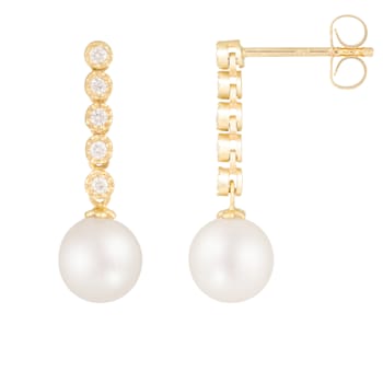 White Cultured Freshwater Pearl 14k Yellow Gold Earrings 7-7.5mm
