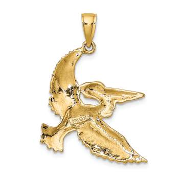 14k Yellow Gold Textured Flying Pelican Charm