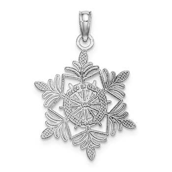 Rhodium Over 14k White Gold Textured Snowflake Pendant