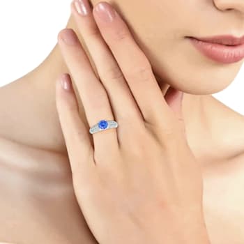 14K White Gold Round Tanzanite and Diamond Ring, 1.72ctw
