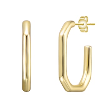 Hexagonal Open Hoop Earrings In 14K Gold Over Brass
