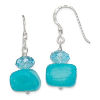 Sterling Silver Polished Aquamarine Crystal and Blue Jadeite Dangle Earrings