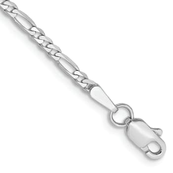 14K White Gold 2.25mm Flat Figaro Chain Bracelet