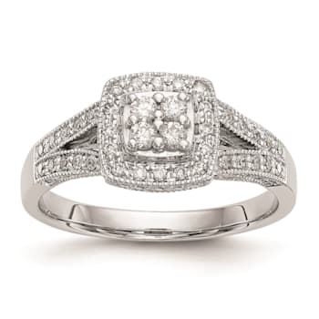 Rhodium Over 14K White Gold Diamond Cluster Engagement Ring 0.50ctw