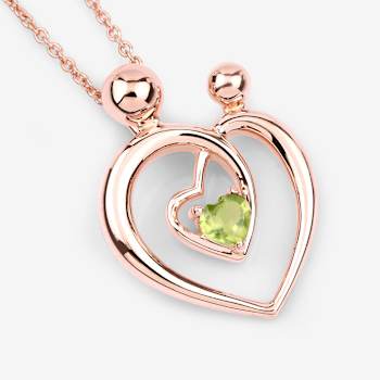 Peridot Mom and Child Interlink Heart 18K Rose Gold Over Sterling Silver
Pendant With Chain