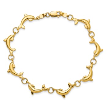 14k Yellow Gold Polished Dolphin Bracelet