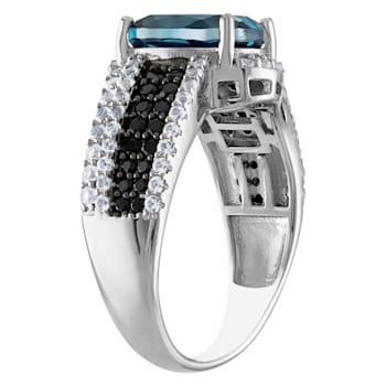 Sterling Silver London Blue Topaz, Black Spinel and Lab Created White
Sapphire Ring 4.0ctw