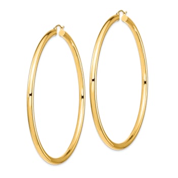 14k Yellow Gold 3 5/16" Polished Tube Hoop Earrings