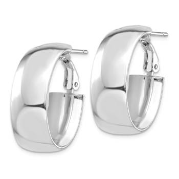 Rhodium Over 14k White Gold 1" High Polished Oval Hoop Earrings