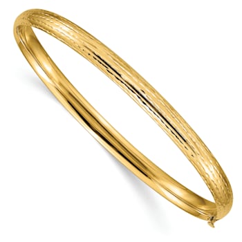14k Yellow Gold 4.75mm Diamond-Cut Fancy Hinged Bangle Bracelet