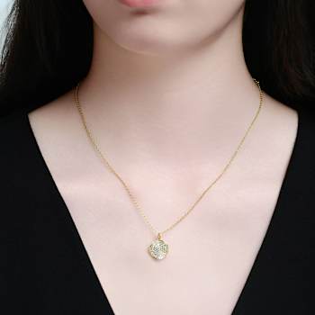Pave CZ Circle Pendant Necklace In 14K Gold Over Brass