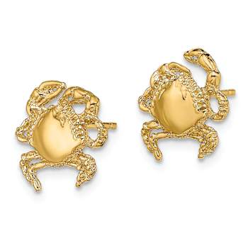 14k Yellow Gold 2D Textured and Polished Crab Stud Earrings
