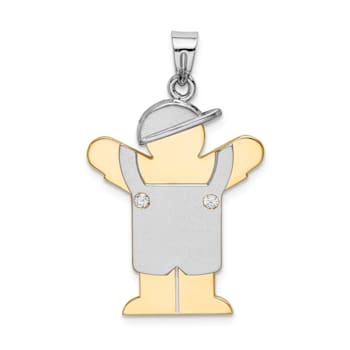 14k Yellow Gold and 14k White Gold Satin Boy with Cap on Left Diamond Pendant