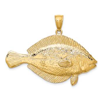 14k Yellow Gold 3D Textured Flounder Fish Charm