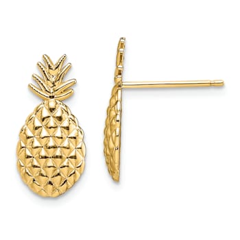 14K Yellow Gold Textured Pineapple Stud Earrings