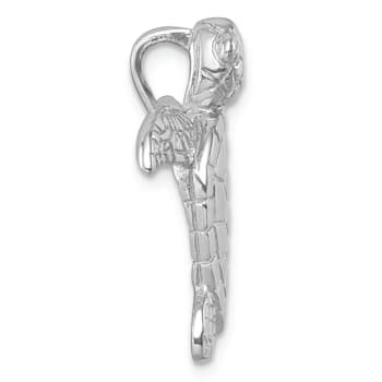 Rhodium Over Sterling Silver Polished and Textured Turtle Chain Slide Pendant