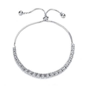 CZ Bolo Bracelet In White Rhodium Over Brass