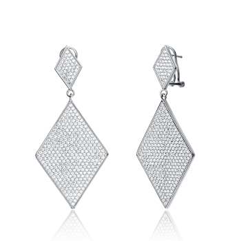 CZ Geometric Pave Drop Earrings In Sterling Silver
