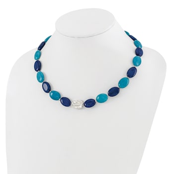 Sterling Silver Hematine, Jadeite, Lapis, Quartz with 2-inch Extension Necklace