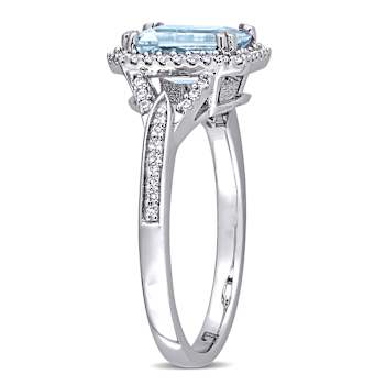 Aquamarine and Diamond 14K White Gold Ring 2.10ctw