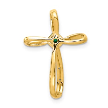 14k Yellow Gold and Rhodium Over 14k Yellow Gold Lab Created Emerald and
Diamond Cross Slide