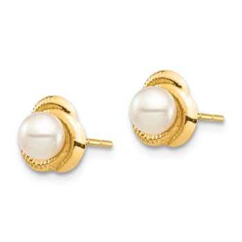 14K Yellow Gold Children's 4-5mm White Button Freshwater Cultured Pearl
Textured Stud Earrings