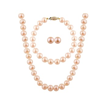 7-7.5mm Pink Cultured Freshwater Pearl 14k Yellow Gold Jewelry Set