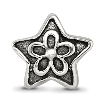 Sterling Silver Antiqued Star with Flower Bead
