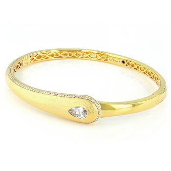 Polished CZ Round And Pear Bangle Bracelet In 18K Gold Over Sterling Silver