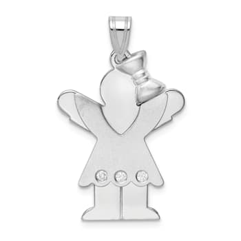 Rhodium Over 14k White Gold Satin Complete Girl with Bow on Right
Diamond Charm