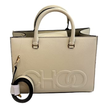 Jimmy Choo Book Medium Tote Crossbody Bag Embossed Ivory Grain Leather