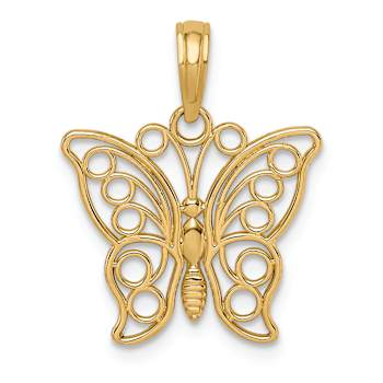 14k Yellow Gold Large Filigree Cut-Out Butterfly Pendant