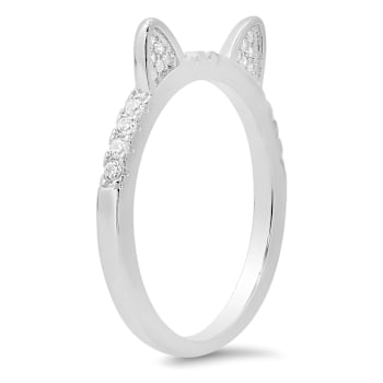 White Cubic Zirconia Rhodium Over Sterling Silver Cat Ring 0.22ctw