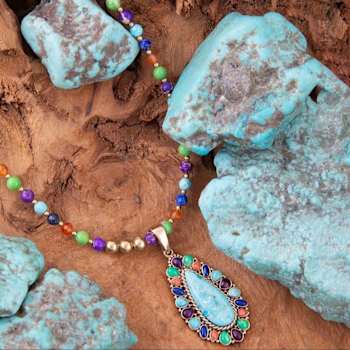 Barse Jewelry Blue Composite Turquoise With Multi-Gemstone Gold Tone
Concho Necklace