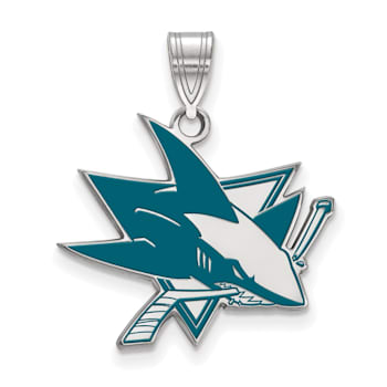 Rhodium Over Sterling Silver NHL LogoArt San Jose Sharks Large Enamel Pendant