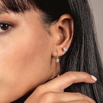 White Cubic Zirconia 14k Yellow Gold Studs With Velvet Gift Box 1.00ctw