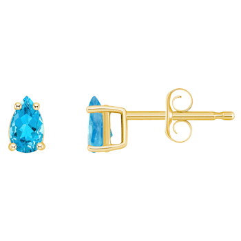 5x3mm Pear Shape Blue Topaz 14k Yellow Gold Stud Earrings