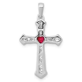 Rhodium Over 10k White Gold Heart Cross Pendant with 0.13 ctw Ruby and
0.20 ctw Diamond