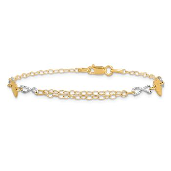 14K Two-tone Gold Polished Infinity and Heart Bracelet