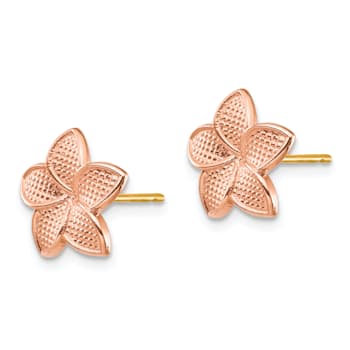 14K Yellow Gold and 14K Rose Gold 10.95mm Polished Textured Plumeria
Stud Earrings